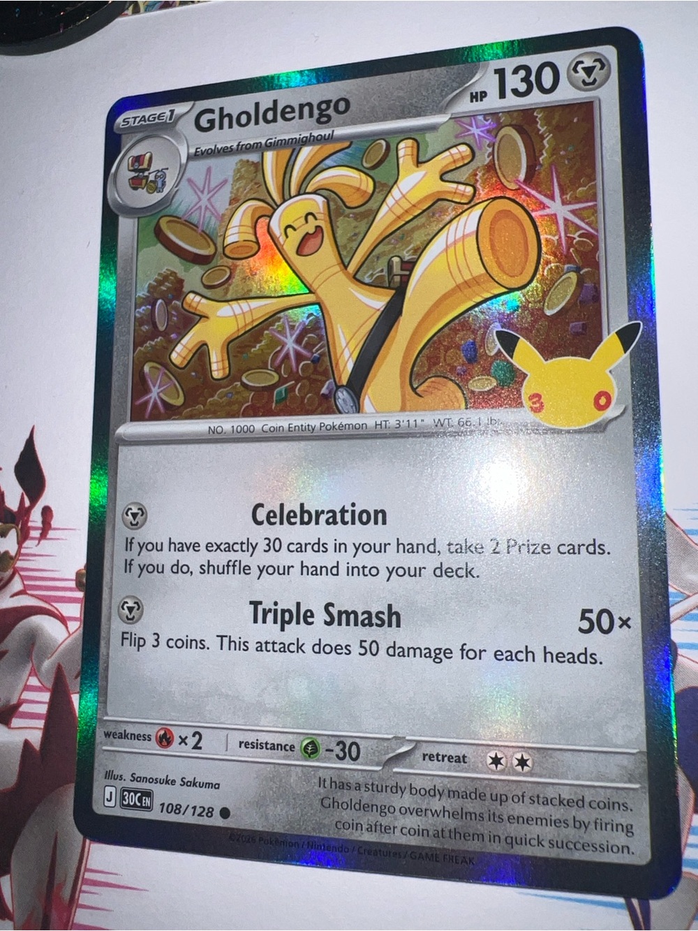Pokemon Gholdengo Holo Card - Yellow with Gold and Silver Foil